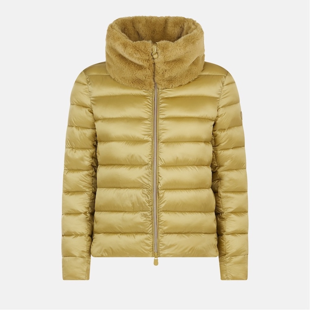 Save the Duck Mei Short Puffer With Faux Fur Willow Green Coat